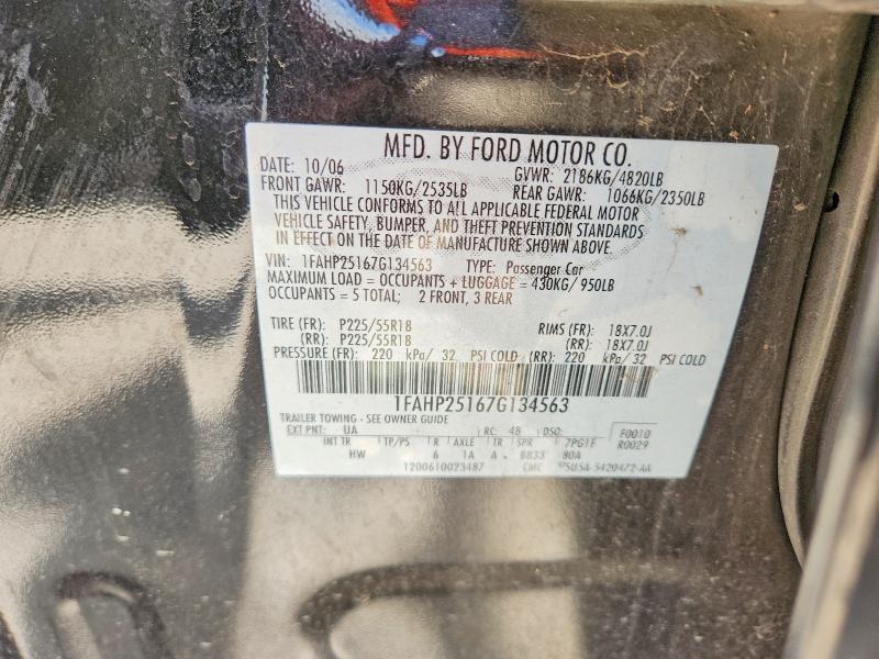 56650016 :رقم المزاد ، 1FAHP25167G134563 vin ، 2007 Ford Five Hundred مزاد بيع