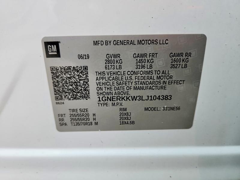 2020 Chevrolet Traverse მანქანა იყიდება აუქციონზე, vin: 1GNERKKW3LJ104383, აუქციონის ნომერი: 57858806