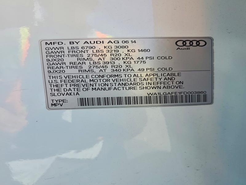 Продажа на аукционе авто 2015 Audi Q7, vin: WA1LGAFE1FD003860, номер лота: 57338066