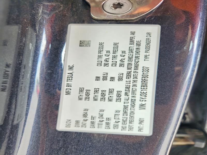 Aukcja sprzedaży 2024 Tesla Model 3, vin: 5YJ3E1EBXRF801337, numer aukcji: 58044116