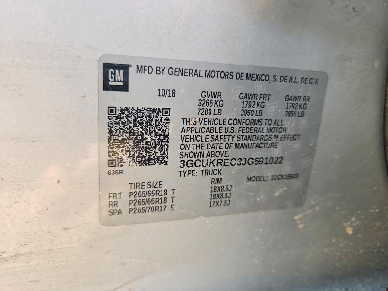 56877496 :رقم المزاد ، 3GCUKREC3JG591022 vin ، 2018 Chevrolet Silverado مزاد بيع