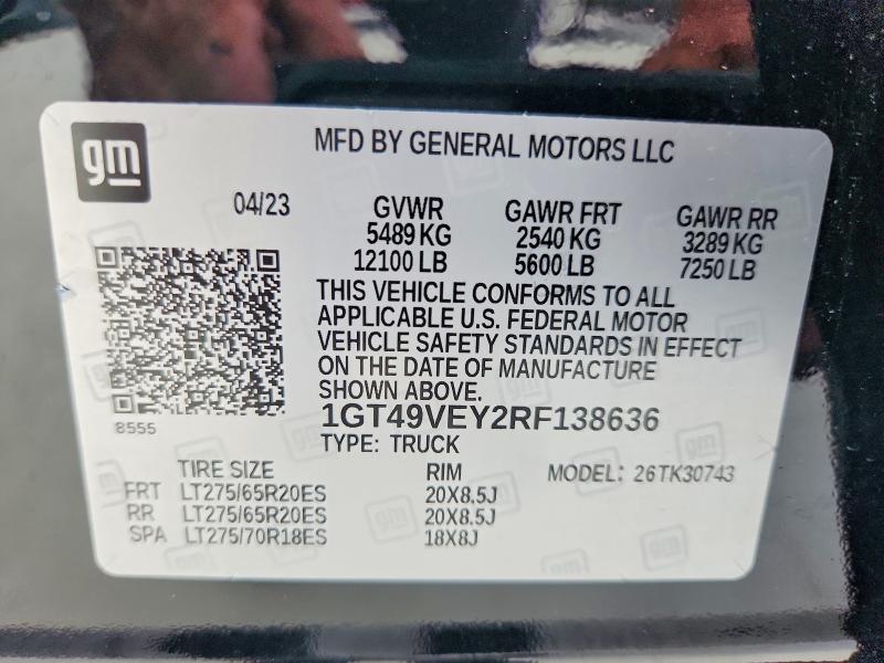 57022076 :رقم المزاد ، 1GT49VEY2RF138636 vin ، 2024 Gmc Sierra مزاد بيع