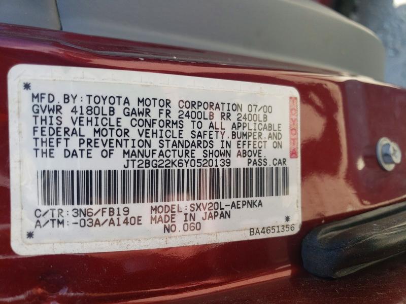 Продажа на аукционе авто 2000 Toyota Camry, vin: JT2BG22K6Y0520139, номер лота: 57236636