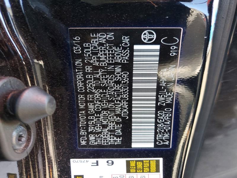 Auction sale of the 2016 Toyt Prius, vin: JTDKARFU8G3013690, lot number: 58739206