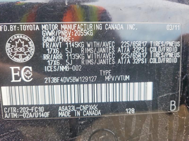 57698966 :رقم المزاد ، 2T3BF4DV5BW129127 vin ، 2011 Toyota Rav4 مزاد بيع