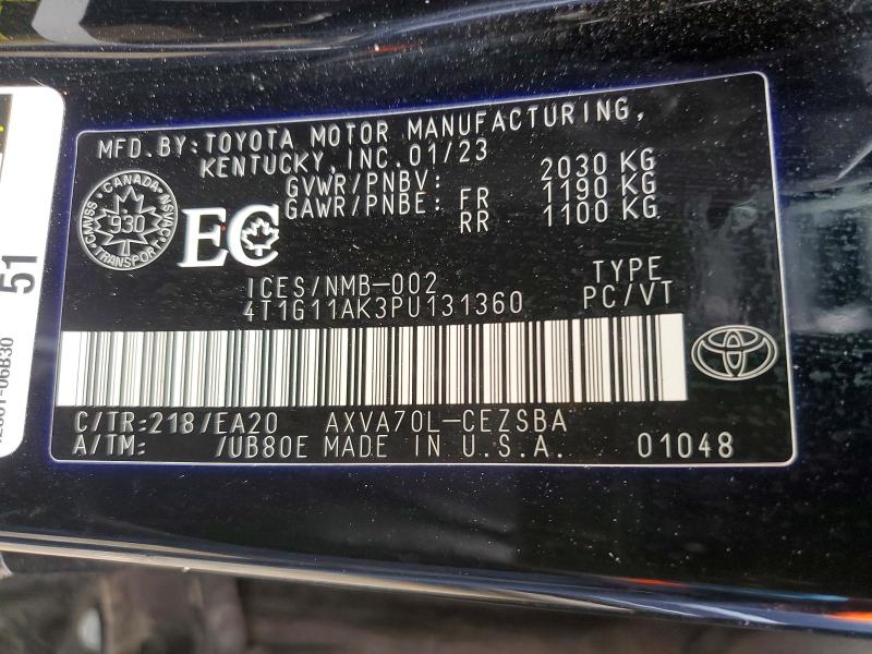 Продаж на аукціоні авто 2023 Toyota Camry, vin: 4T1G11AK3PU131360, номер лоту: 58803226