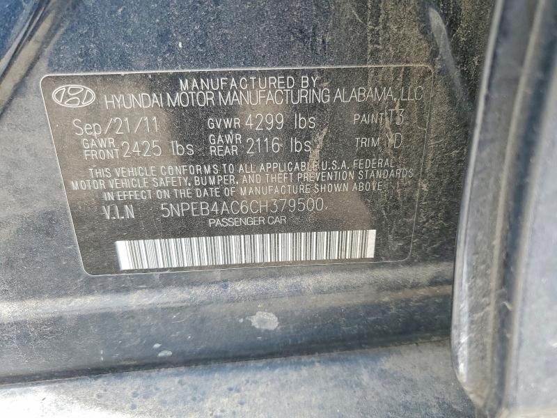 59396276 :رقم المزاد ، 5NPEB4AC6CH379500 vin ، 2012 Hyundai Sonata مزاد بيع