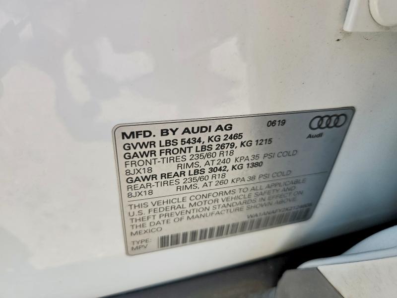 2019 Audi Q5 მანქანა იყიდება აუქციონზე, vin: WA1ANAFY2K2124605, აუქციონის ნომერი: 55767296