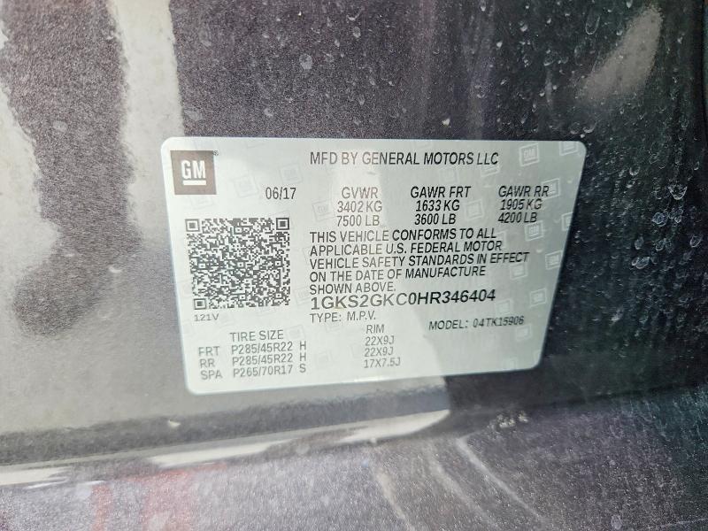 Aukcja sprzedaży 2017 Gmc Yukon Xl, vin: 1GKS2GKC0HR346404, numer aukcji: 55885946