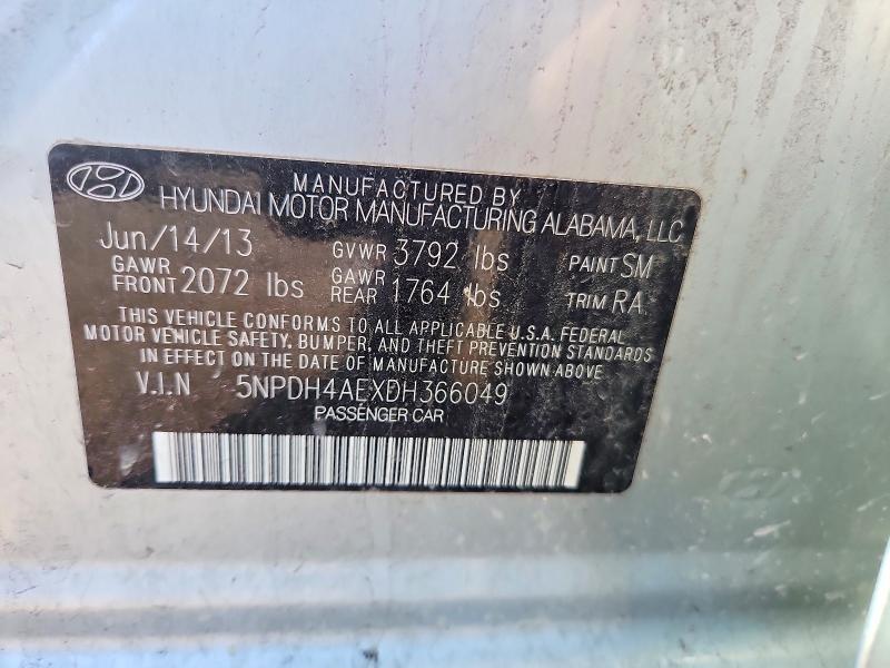 57013486 :رقم المزاد ، 5NPDH4AEXDH366049 vin ، 2013 Hyundai Elantra مزاد بيع