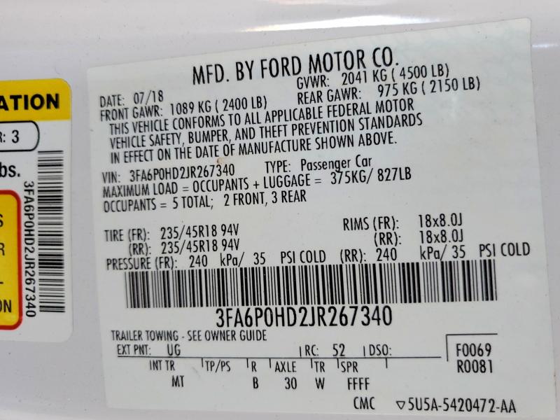 Продажа на аукционе авто 2018 Ford Fusion, vin: 3FA6P0HD2JR267340, номер лота: 55419926