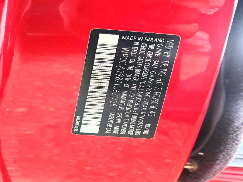 2001 Porsche Boxster მანქანა იყიდება აუქციონზე, vin: WP0CA29871U621728, აუქციონის ნომერი: 57599146