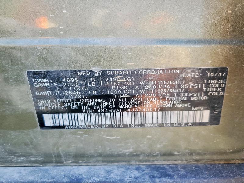 2018 Subaru Outback მანქანა იყიდება აუქციონზე, vin: 4S4BSAFC4J3245017, აუქციონის ნომერი: 51641336