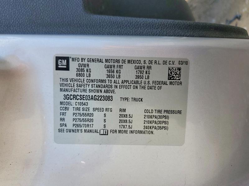 Продажа на аукционе авто 2010 Chevrolet Silverado, vin: 3GCRCSE03AG223083, номер лота: 56823426