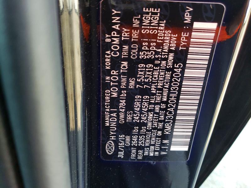 58237436 :رقم المزاد ، KM8J3CA20HU302045 vin ، 2017 Hyundai Tucson مزاد بيع