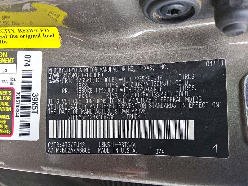 Aukcja sprzedaży 2011 Toyota Tundra, vin: 5TFEY5F12BX108738, numer aukcji: 57665246