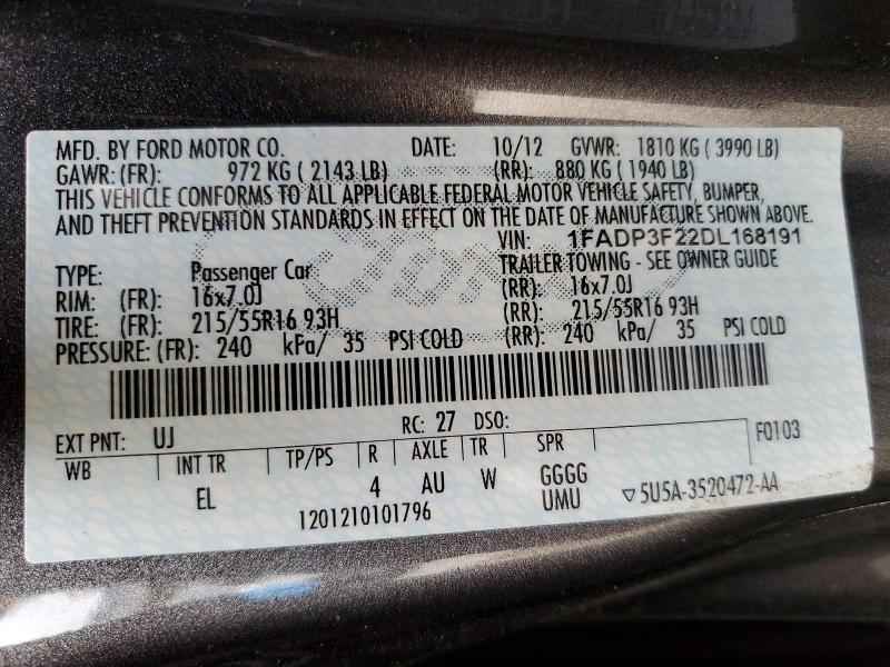 Aukcja sprzedaży 2013 Ford Focus, vin: 1FADP3F22DL168191, numer aukcji: 56041776