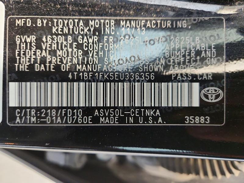 Продаж на аукціоні авто 2014 Toyota Camry L Automatic, vin: 4T1BF1FK5EU336356, номер лоту: 58327006