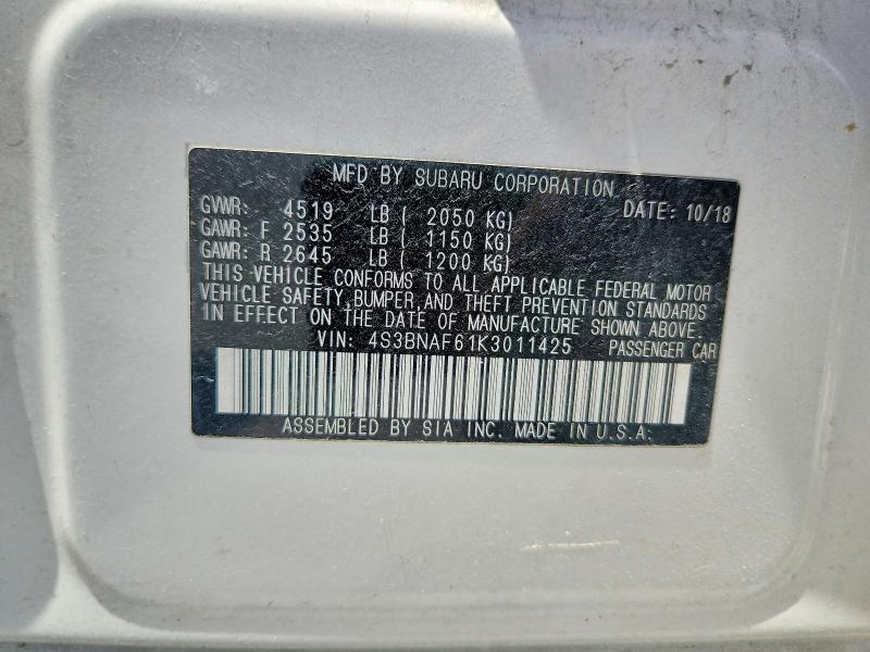 Aukcja sprzedaży 2019 Subaru Legacy, vin: 4S3BNAF61K3011425, numer aukcji: 55972766