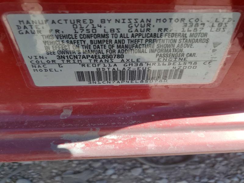 2014 Nissan Versa მანქანა იყიდება აუქციონზე, vin: 3N1CN7AP4EL850780, აუქციონის ნომერი: 48728096