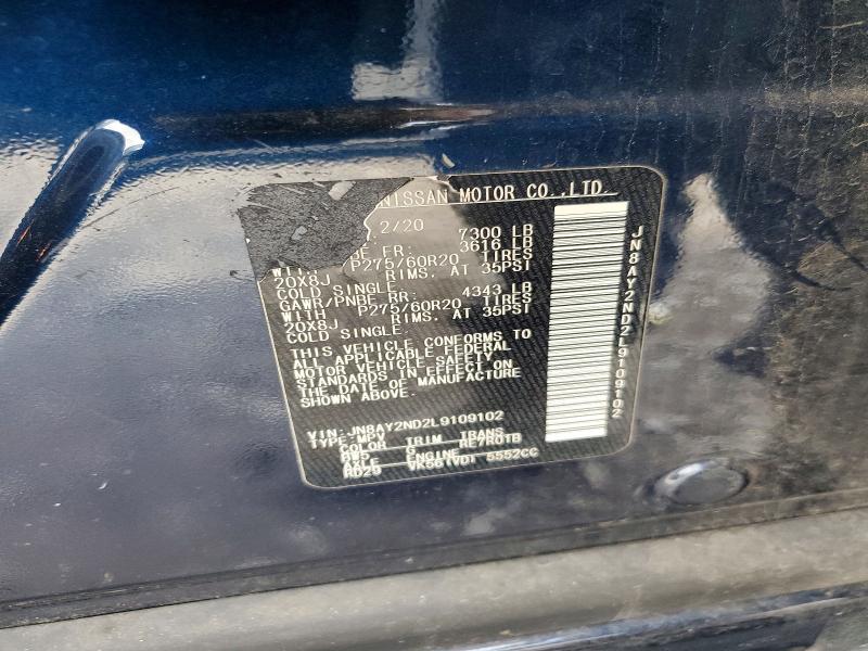 2020 Nissan Armada მანქანა იყიდება აუქციონზე, vin: JN8AY2ND2L9109102, აუქციონის ნომერი: 57208926