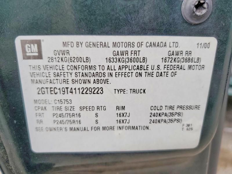 56062436 :رقم المزاد ، 2GTEC19T411229223 vin ، 2001 Gmc New Sierra مزاد بيع