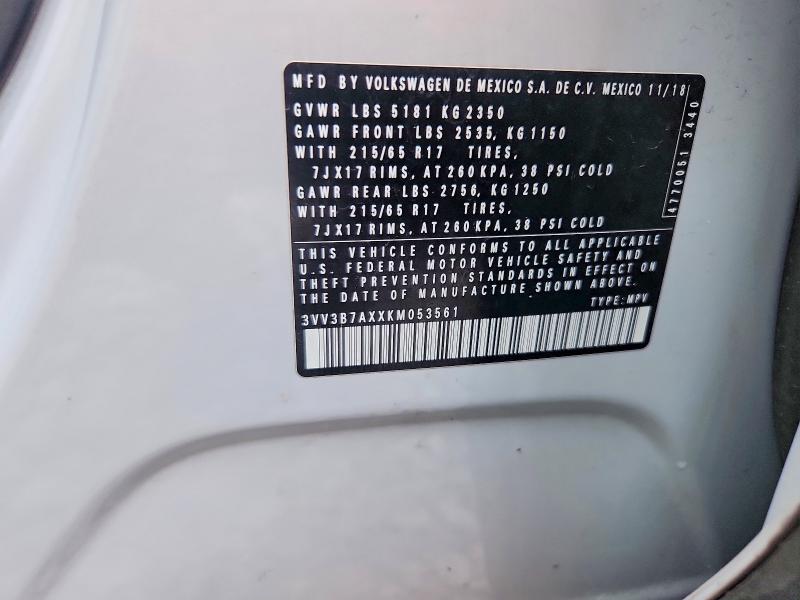 Aukcja sprzedaży 2019 Volkswagen Tiguan, vin: 3VV3B7AXXKM053561, numer aukcji: 58369206