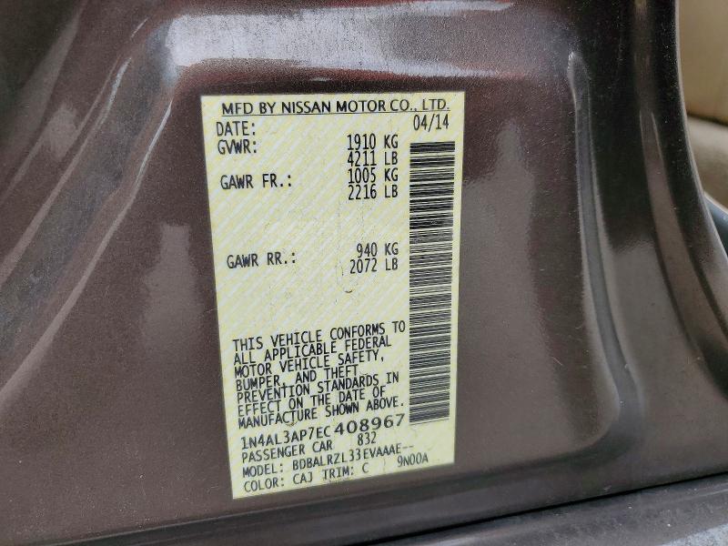 Aukcja sprzedaży 2014 Niss Altima, vin: 1N4AL3AP7EC408967, numer aukcji: 56816076