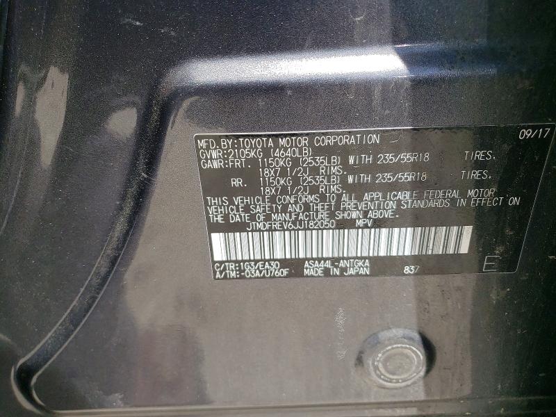 Aukcja sprzedaży 2018 Toyota Rav4, vin: JTMDFREV6JJ182050, numer aukcji: 56109786