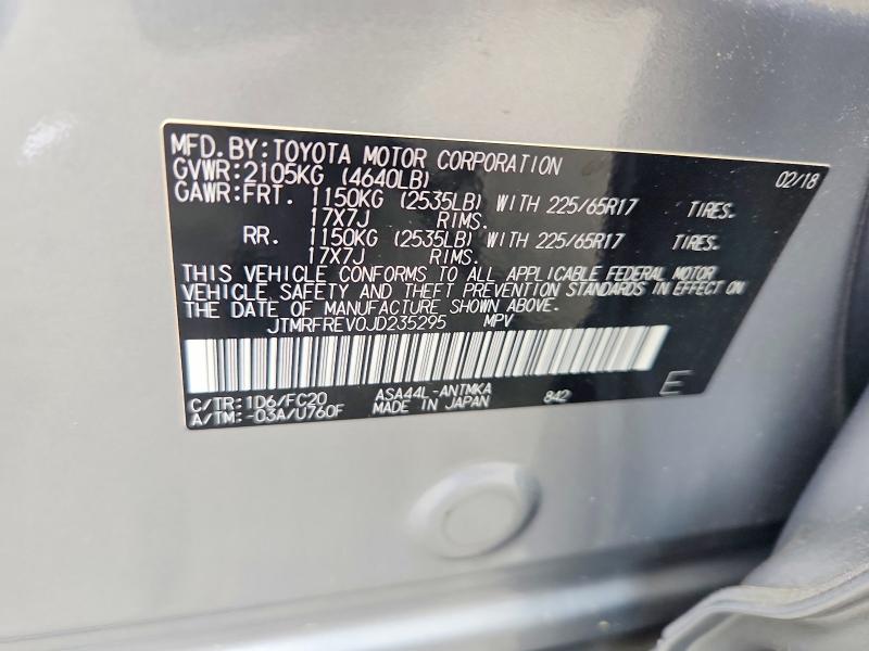 57467046 :رقم المزاد ، JTMRFREV0JD235295 vin ، 2018 Toyota Rav4 مزاد بيع