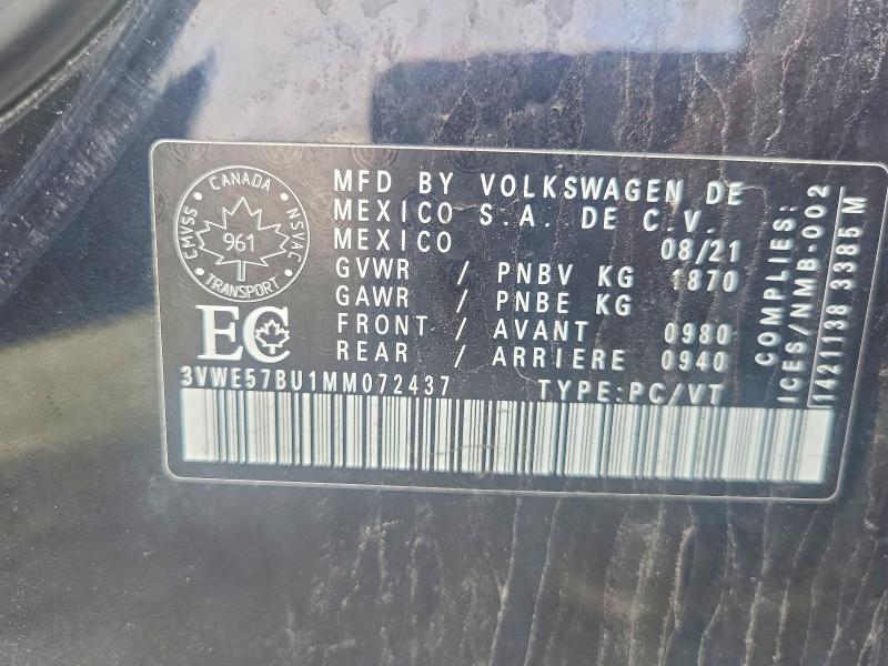 Aukcja sprzedaży 2021 Volkswagen Jetta, vin: 3VWE57BU1MM072437, numer aukcji: 53776926