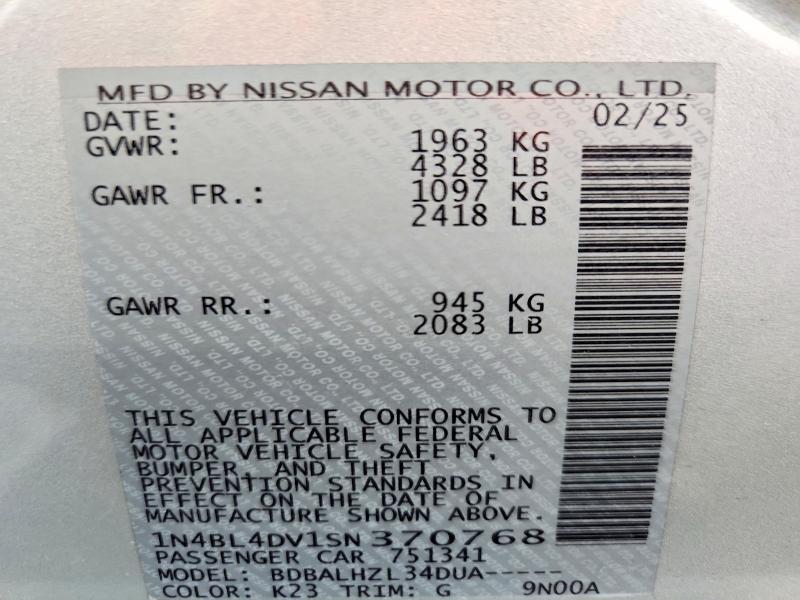 Продаж на аукціоні авто 2025 Nissan Altima, vin: 1N4BL4DV1SN370768, номер лоту: 56950396