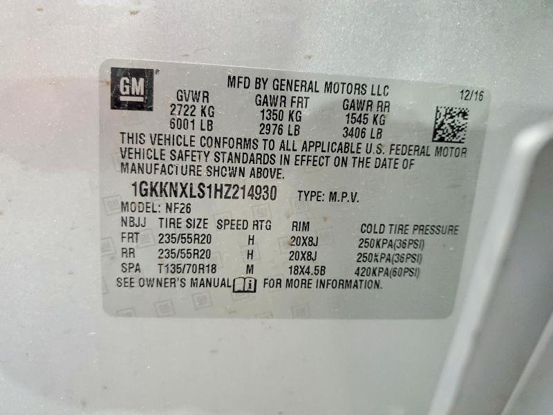 Aukcja sprzedaży 2017 Gmc Acadia, vin: 1GKKNXLS1HZ214930, numer aukcji: 57439776