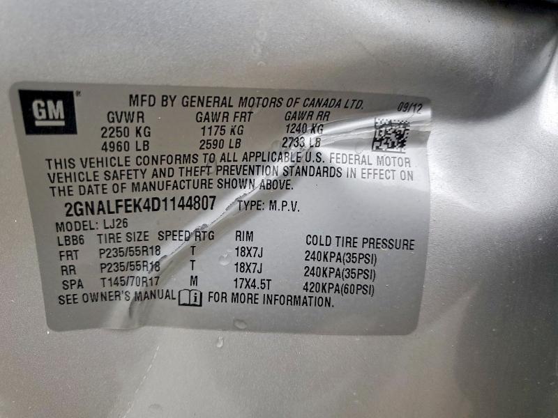 Продаж на аукціоні авто 2013 Chevrolet Equinox, vin: 2GNALFEK4D1144807, номер лоту: 55463916