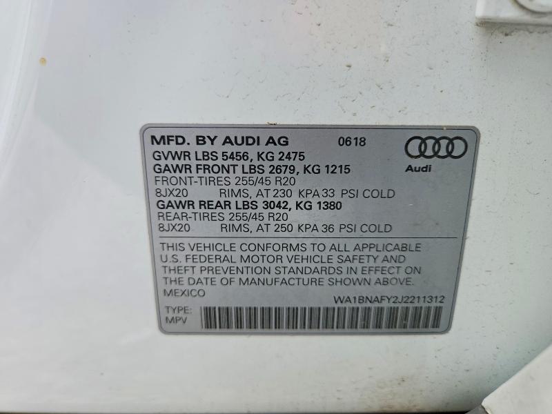 Aukcja sprzedaży 2018 Audi Q5, vin: WA1BNAFY2J2211312, numer aukcji: 56082676