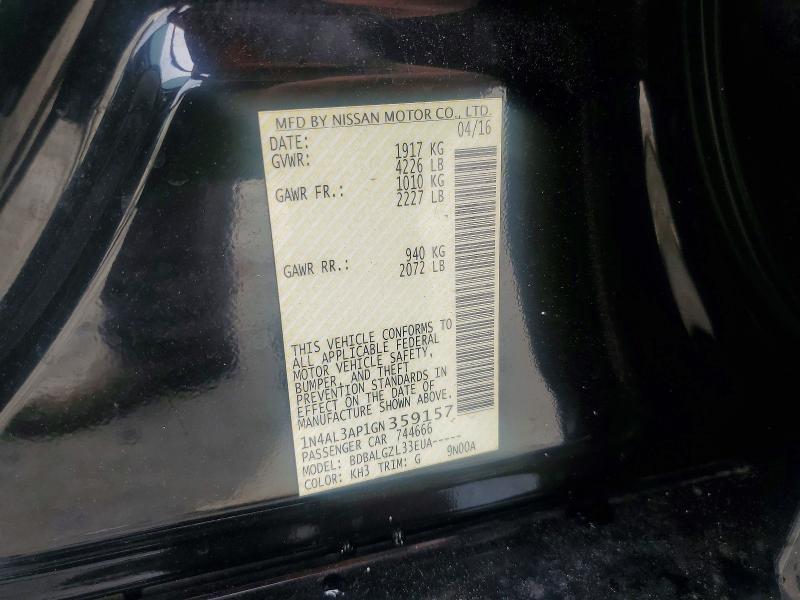 2016 Nissan Altima მანქანა იყიდება აუქციონზე, vin: 1N4AL3AP1GN359157, აუქციონის ნომერი: 56605056