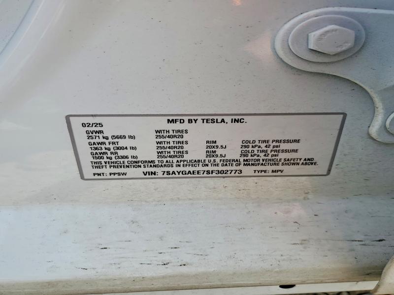 56094606 :رقم المزاد ، 7SAYGAEE7SF302773 vin ، 2025 Tesla Model Y مزاد بيع