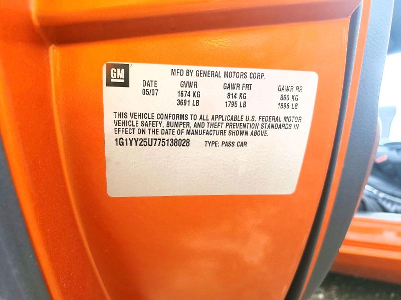 Aukcja sprzedaży 2007 Chevrolet Corvette, vin: 1G1YY25U775138028, numer aukcji: 57865376