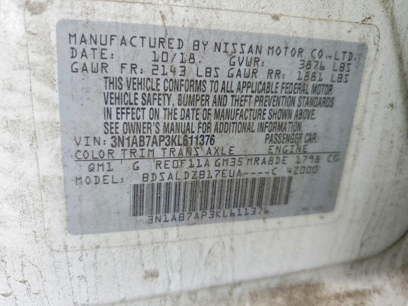 2019 Nissan Sentra მანქანა იყიდება აუქციონზე, vin: 3N1AB7AP3KL611376, აუქციონის ნომერი: 56723666