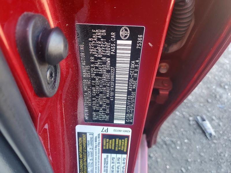 2015 Toyota Camry მანქანა იყიდება აუქციონზე, vin: 4T1BF1FK0FU960227, აუქციონის ნომერი: 55940576