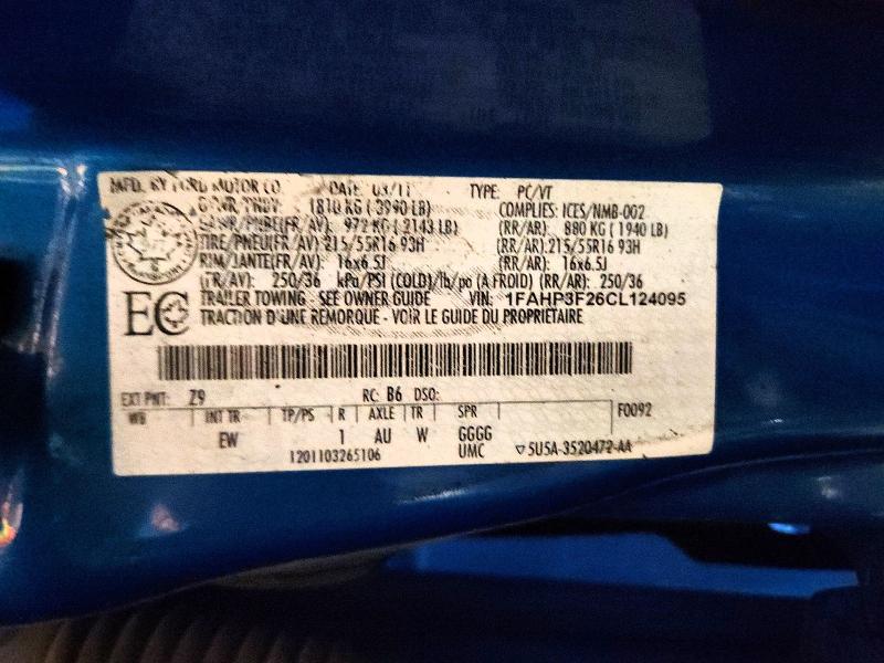 55922946 :رقم المزاد ، 1FAHP3F26CL124095 vin ، 2012 Ford Focus مزاد بيع