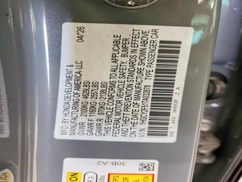 Продаж на аукціоні авто 2026 Honda Accord, vin: 1HGCY2F51TA032878, номер лоту: 58959236