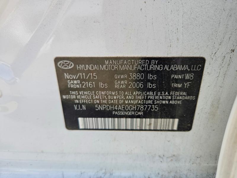 Aukcja sprzedaży 2016 Hyundai Elantra, vin: 5NPDH4AE0GH787735, numer aukcji: 57766366