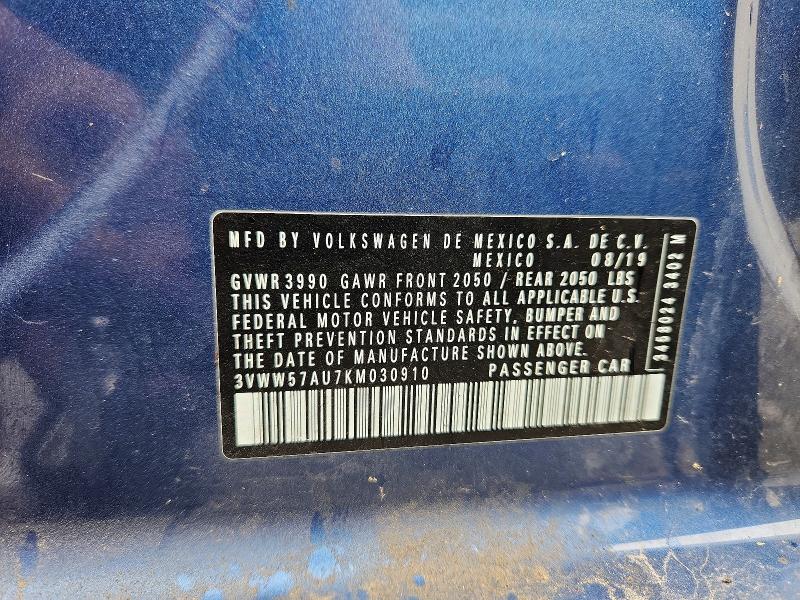 57659246 :رقم المزاد ، 3VWW57AU7KM030910 vin ، 2019 Volkswagen Golf مزاد بيع