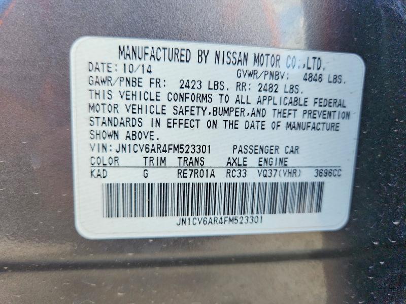 58612376 :رقم المزاد ، JN1CV6AR4FM523301 vin ، 2015 Infiniti Q40 مزاد بيع
