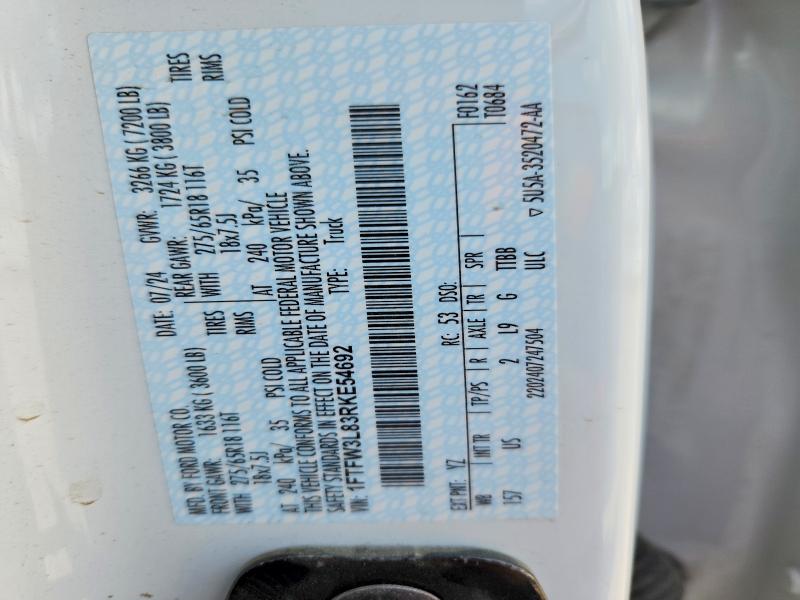 Aukcja sprzedaży 2024 Ford F150, vin: 1FTFW3L83RKE54692, numer aukcji: 58185206