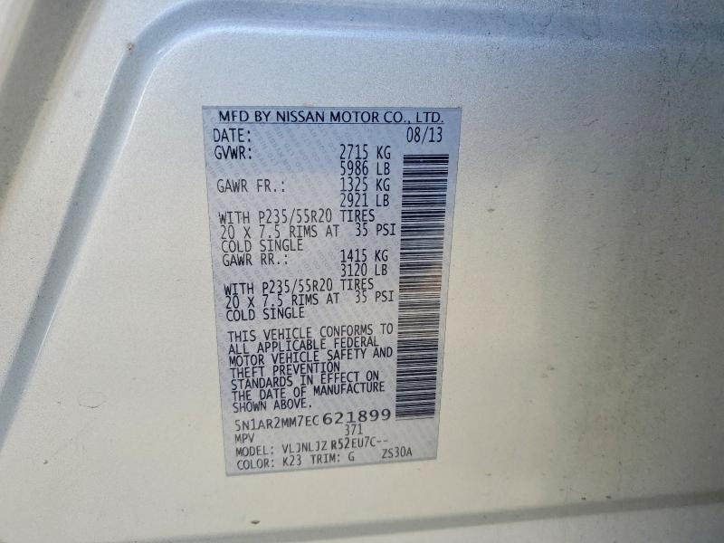58316116 :رقم المزاد ، 5N1AR2MM7EC621899 vin ، 2014 Nissan Pathfinder مزاد بيع
