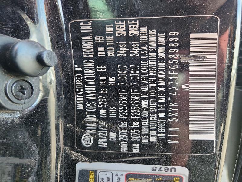 2015 Kia Sorento მანქანა იყიდება აუქციონზე, vin: 5XYKT4A71FG589839, აუქციონის ნომერი: 56096866
