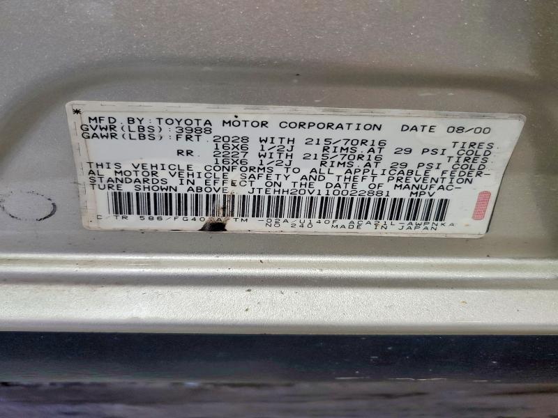 Продажа на аукционе авто 2001 Toyota Rav4, vin: JTEHH20V110022881, номер лота: 56416096