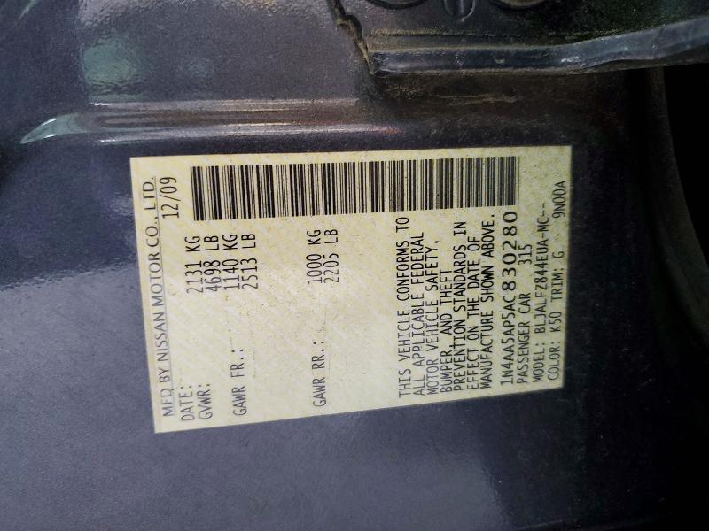 55569986 :رقم المزاد ، 1N4AA5AP5AC830280 vin ، 2010 Nissan Maxima مزاد بيع